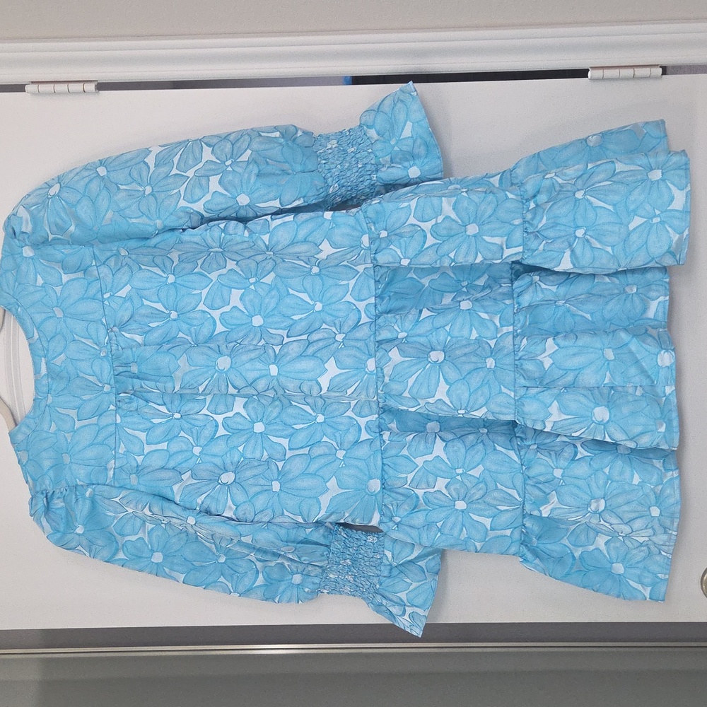 Beautiful Pomander Place Tiered Dress. Turquoise Blue Floral Print! Medium. - Picture 4 of 12